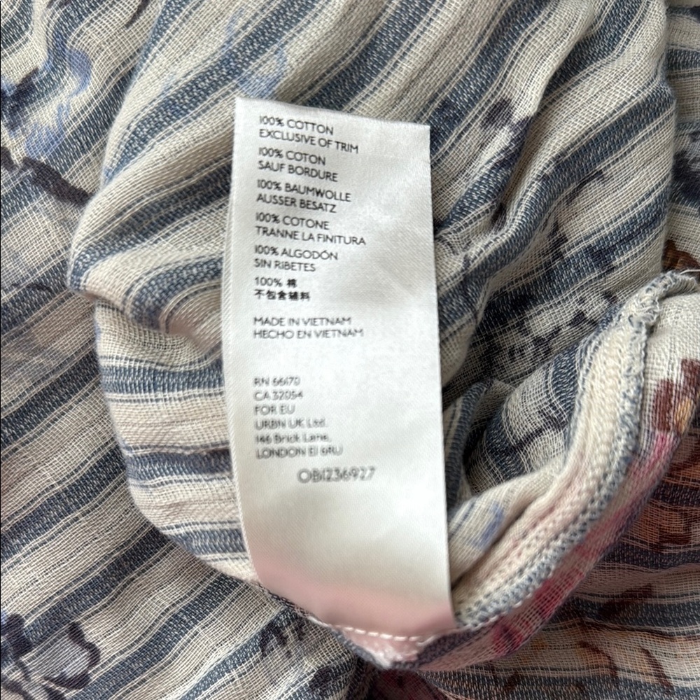 NWT Anthropologie Pilcro cream, blue, pink 3/4 Sleeve Button Down Shirt - Picture 4 of 5